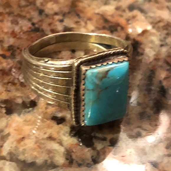 “RB” Engraved Navajo Turquoise & Sterling Silver - Picture 5 of 8